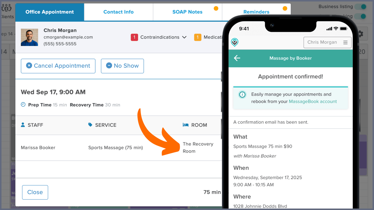 Desktop and mobile app screenshots of room locking online booking