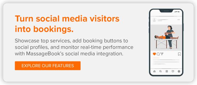 Turn social media visitors into bookings. Explore the features of MassageBook’s social media integration.