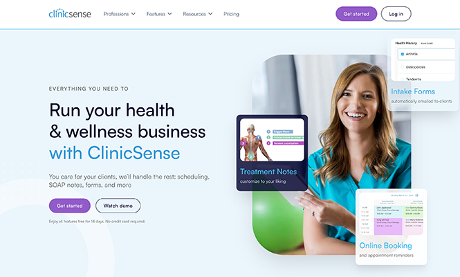 Screenshot of ClinicSense’s homepage