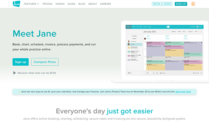 Screenshot of Jane’s homepage