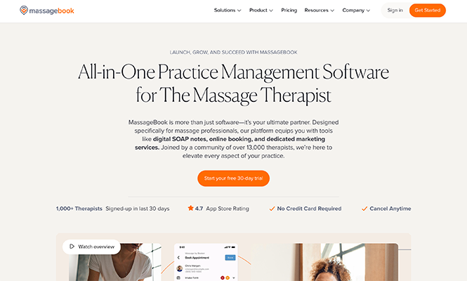 Screenshot of MassageBook’s homepage