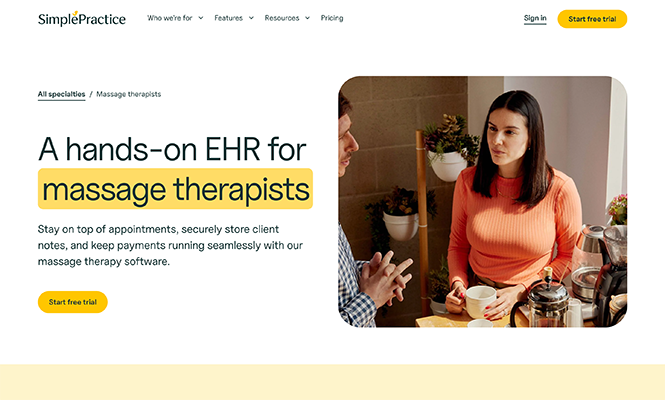 Screenshot of Simple Practice’s homepage