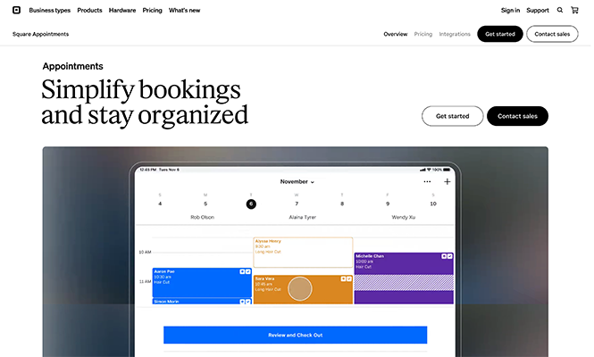 Screenshot of the Square Appointments homepage