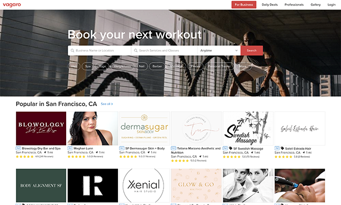 Screenshot of Vagaro’s homepage