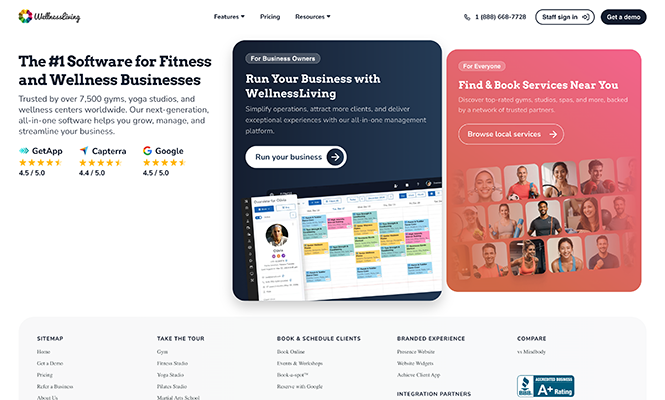 Screenshot of WellnessLiving’s homepage