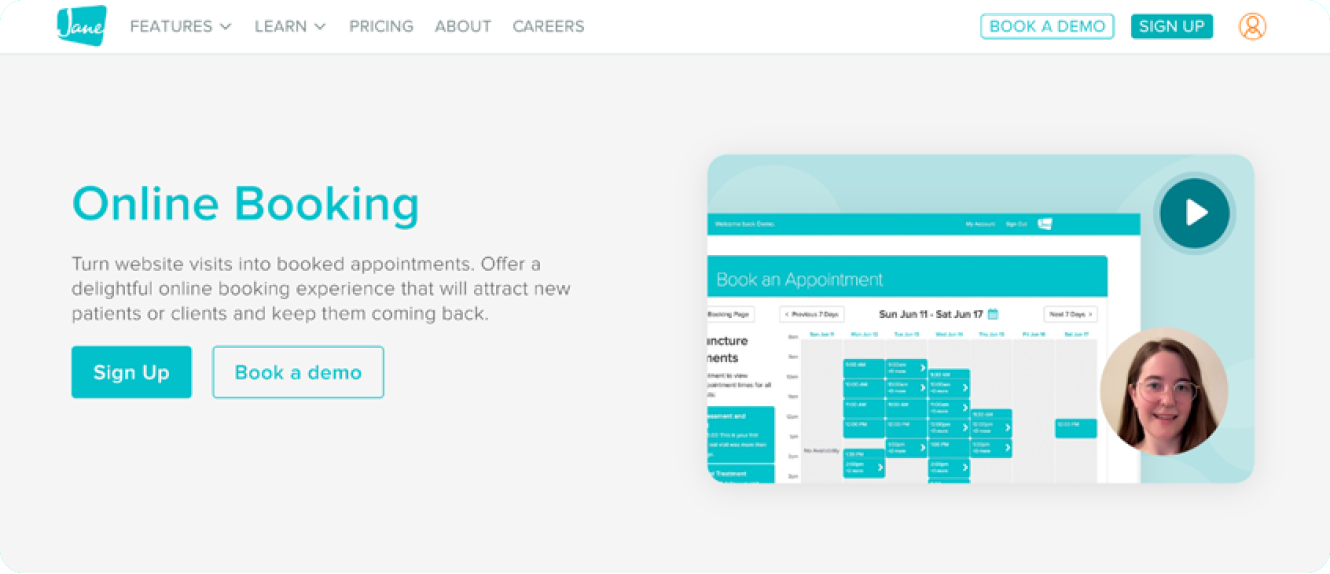 A screenshot of the Jane product page.