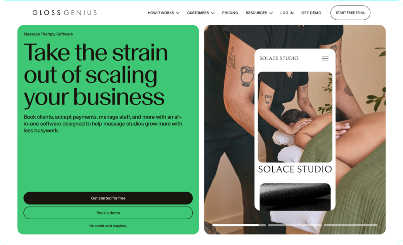 A screenshot of the GlossGenius product page.