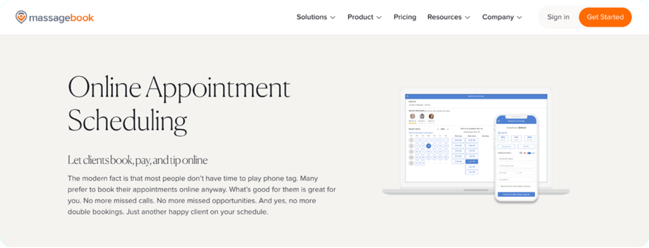 A screenshot of MassageBook’s online appointment scheduling page.&nbsp;