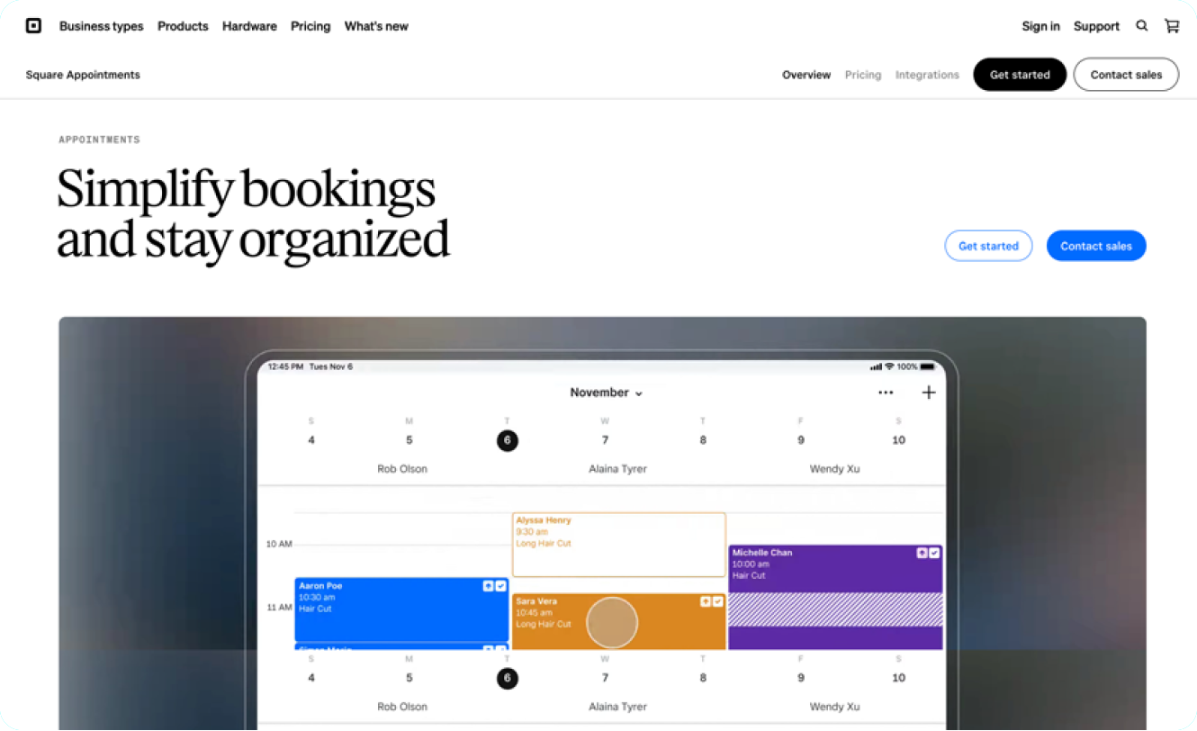 A screenshot of the Square Appointments product page.