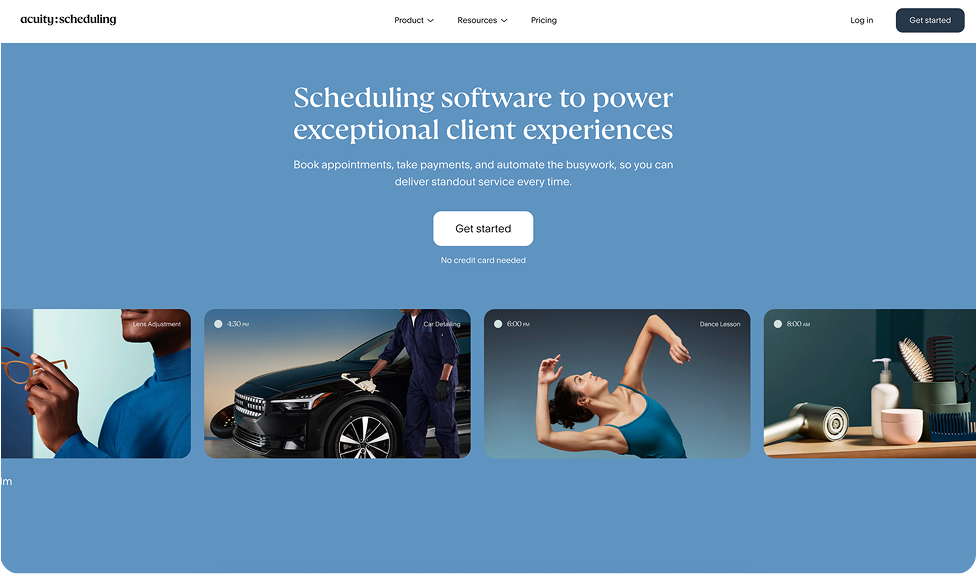 Screenshot of Acuity Scheduling’s homepage