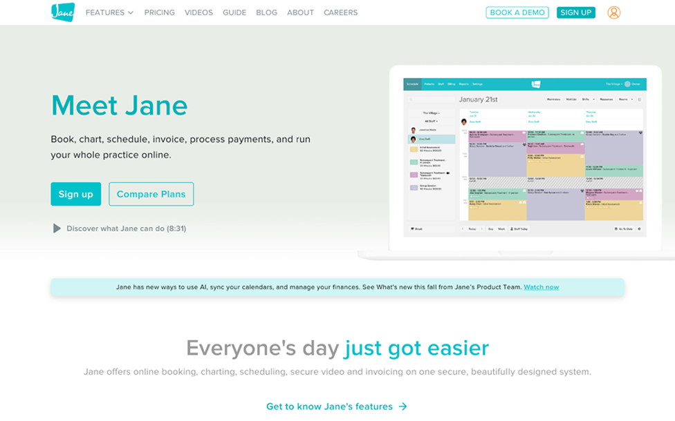 Screenshot of Jane’s homepage