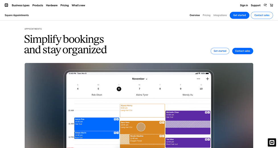 Screenshot of Square Appointments web page