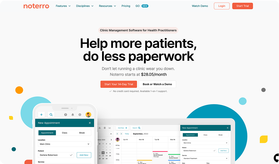 Screenshot of the Noterro web page