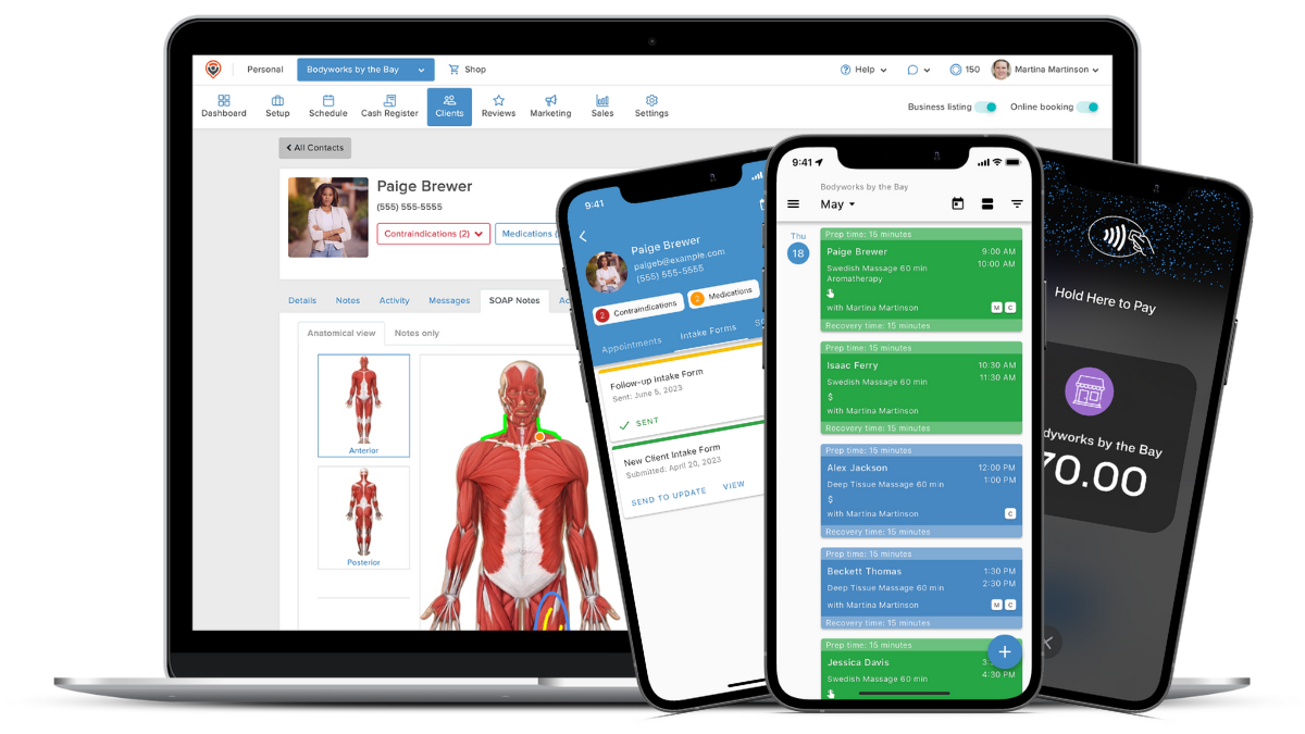MassageBook's tools for massage therapists on the go