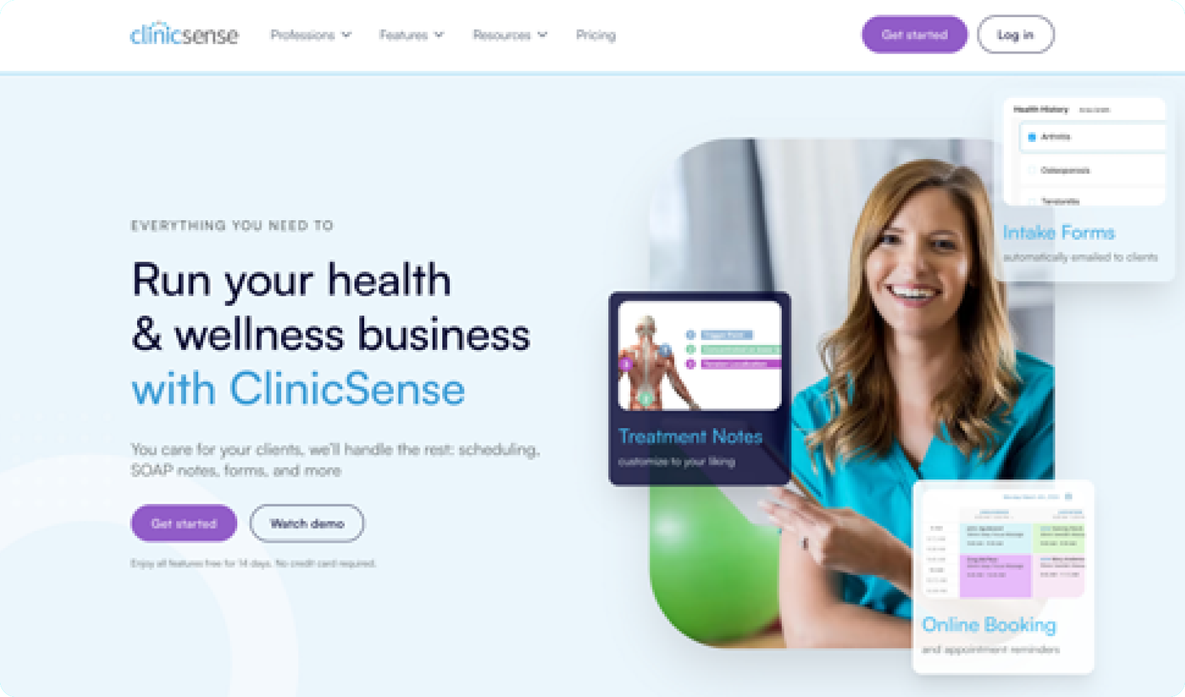 Screenshot of ClinicSense's homepage