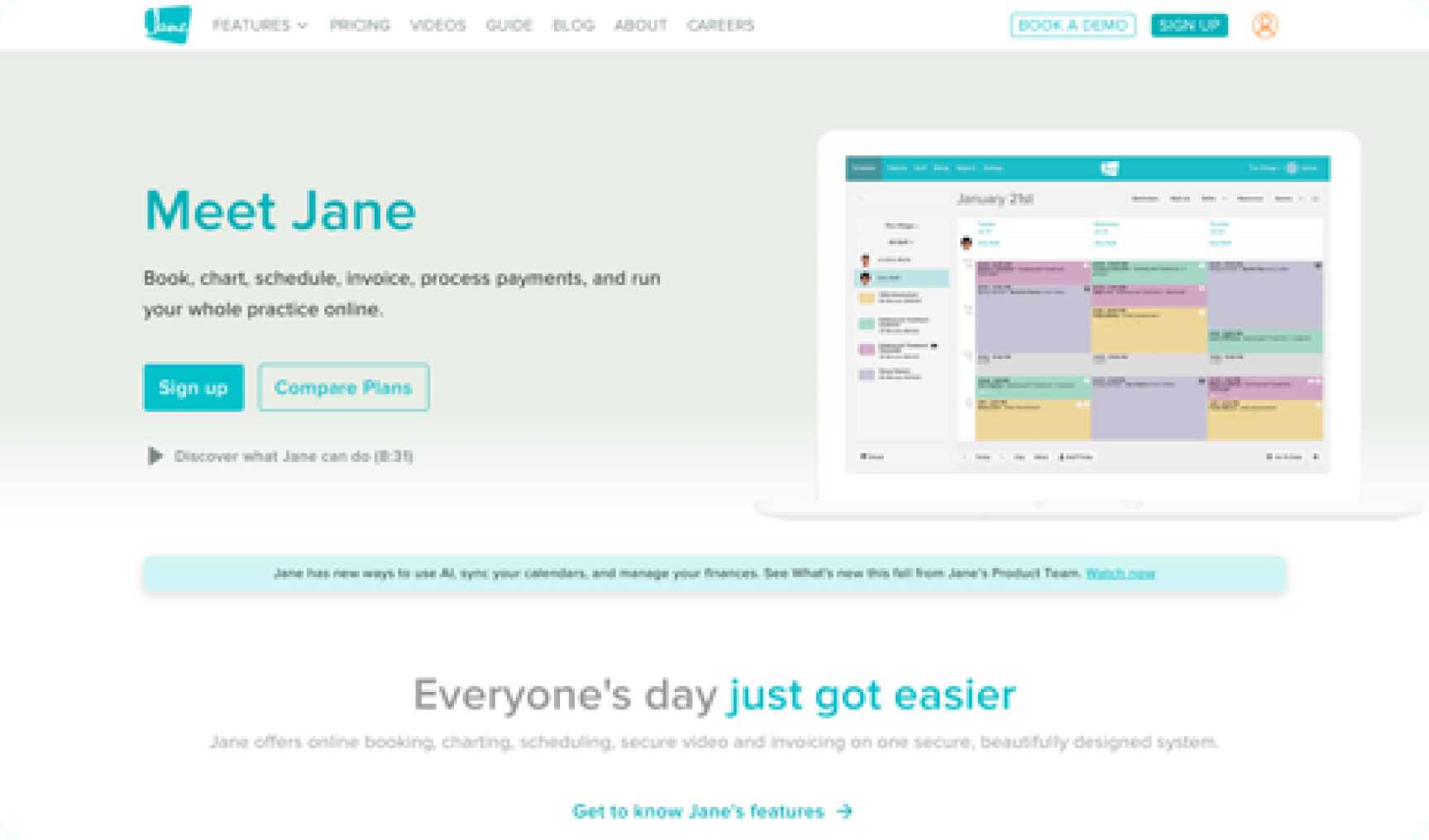 Screenshot of Jane's homepage