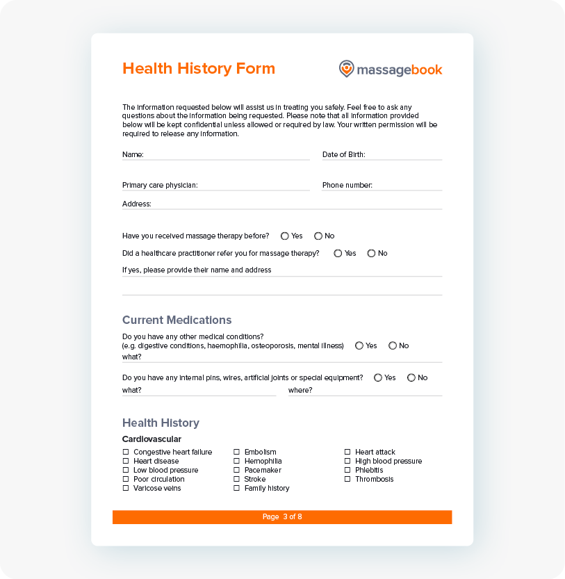 Massage Intake Form Packet Preview