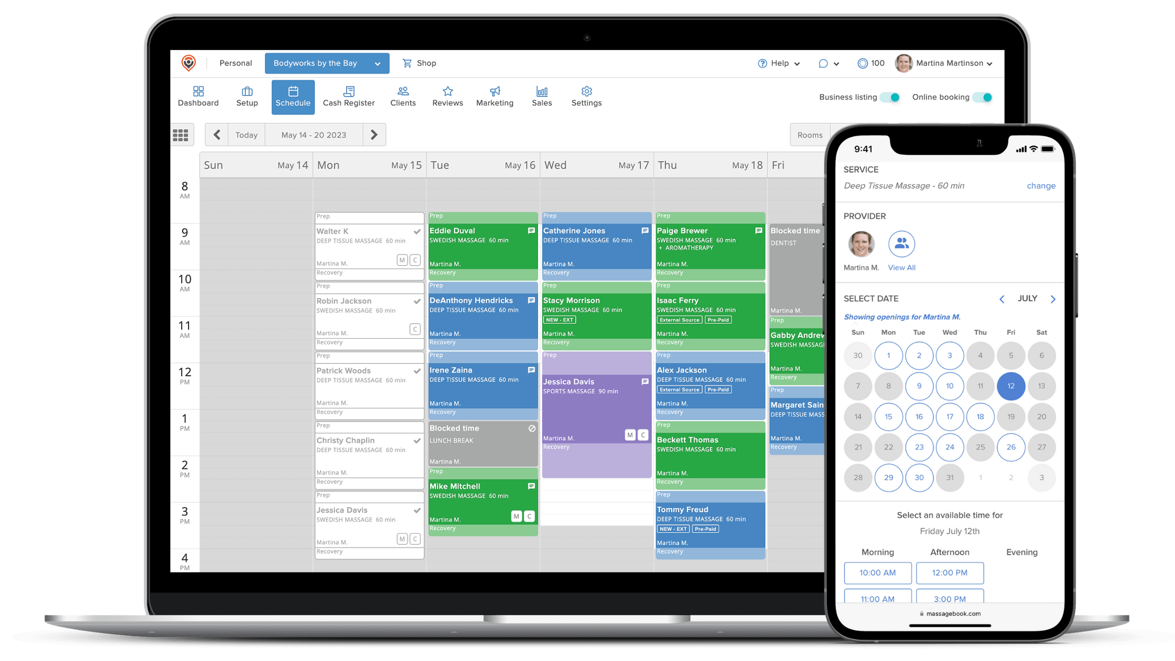 MassageBook's scheduling features