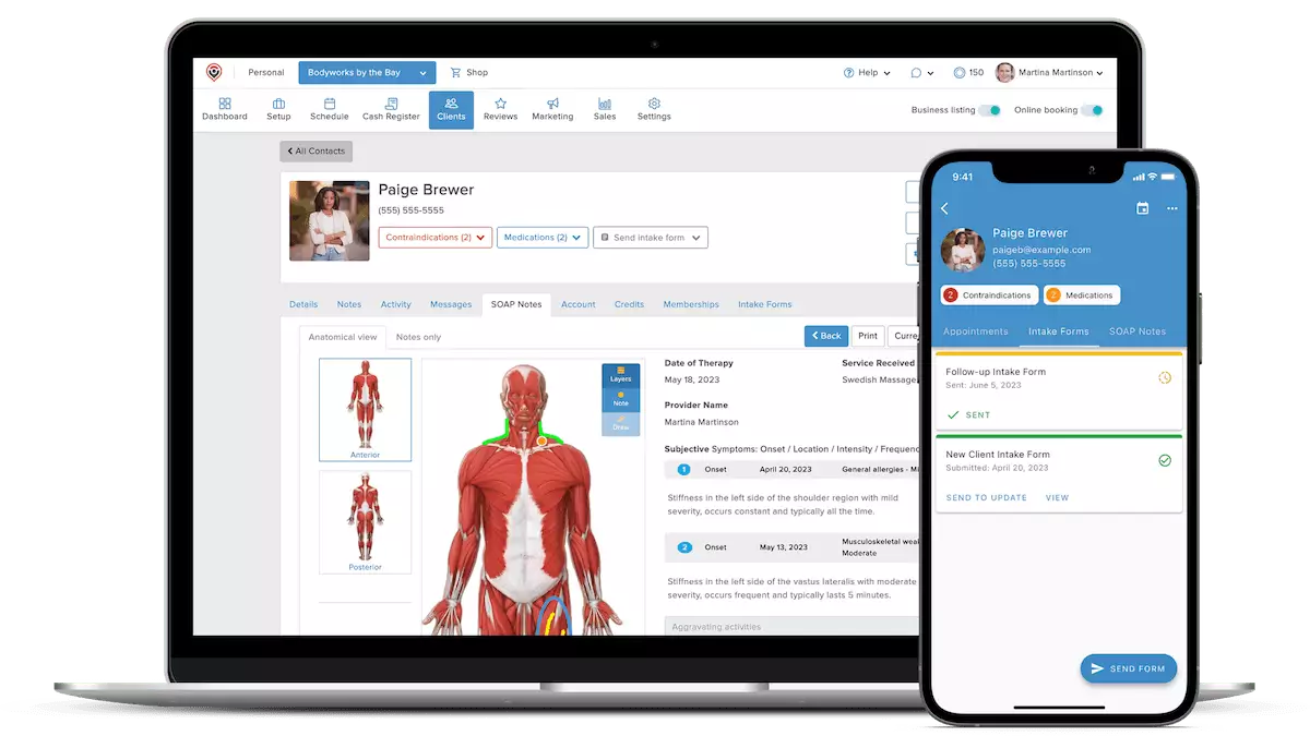 MassageBook's SOAP notes feature